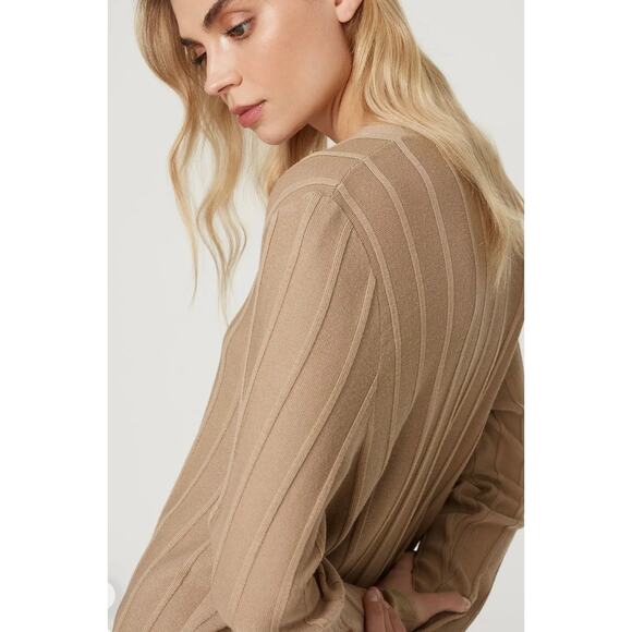 Theory Tan Wide Ribbed Cardigan M - Picture 3 of 13